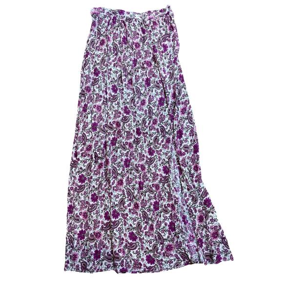 Patrons of Peace Maxi Skirt - S Navy‎ Floral Rayon High Slit Boho Festival - Picture 1 of 7